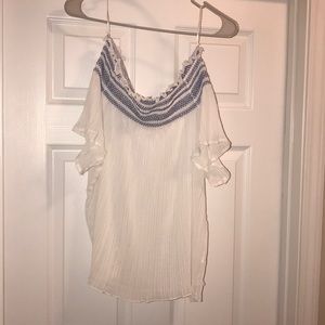 It Girl off the Shoulder Blue/White Elegant Top
